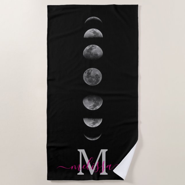 Lunar Moon Phases | Celestial Personalised Name Beach Towel (Front)