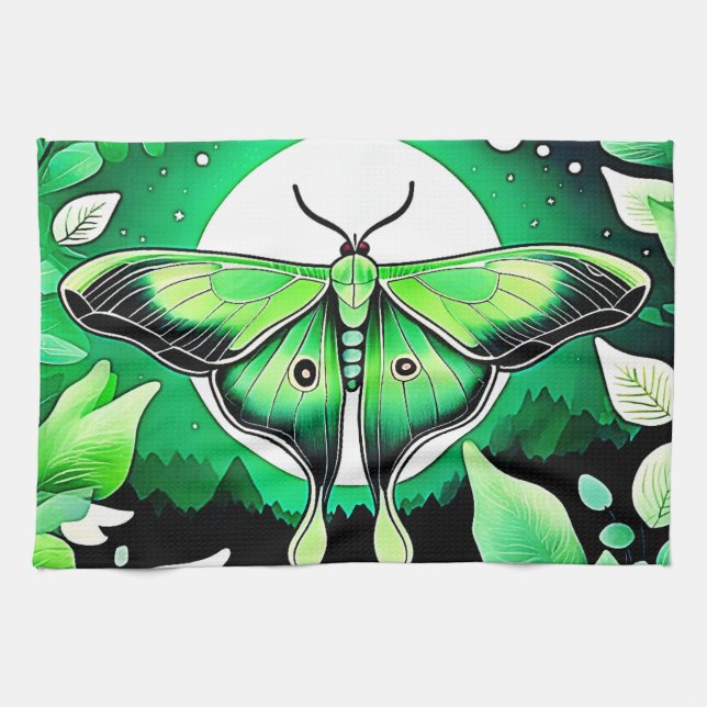 Lunar Moth Night Tea Towel (Horizontal)
