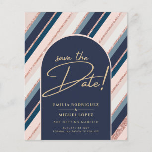 Lunar Navy Blue Blush Pink Rose Gold Wedding Flyer