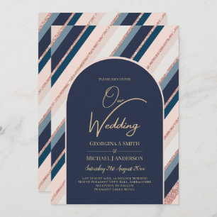 Lunar Navy Blue Blush Pink Rose Gold Wedding Invitation