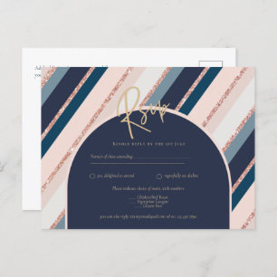 Lunar Navy Blue Blush Pink Rose Gold Wedding Postcard