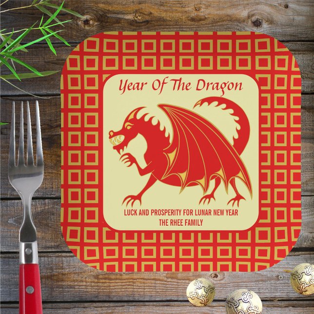 Lunar New Year 2024 Red Dragon Cute Custom Party Paper Plate (Creator Uploaded)