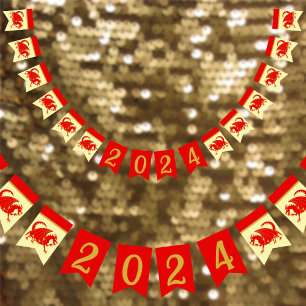 Lunar New Year 2024 Red Dragon Fun Party Decor Bunting