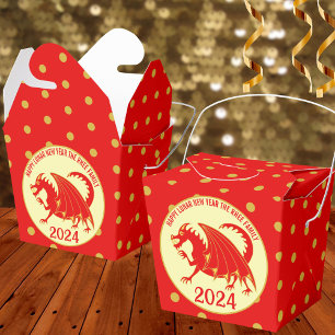 Lunar New Year 2024 Red Dragon Fun Polka Dot Party Favour Box