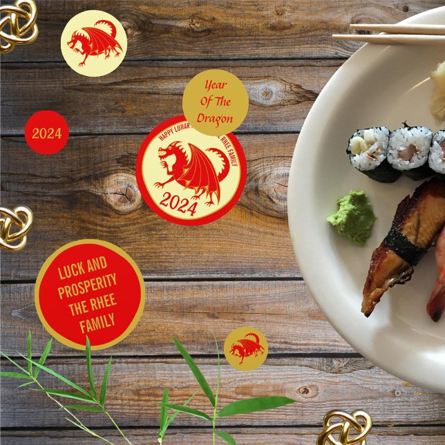 Lunar New Year 2024 Red Dragon Fun Red Gold Party Confetti (Creator Uploaded)