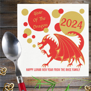 Lunar New Year 2024 Red Dragon Red And Gold Party Napkin