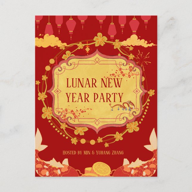 Lunar New Year Celebration: A Night of Joy  Invitation Postcard (Front)