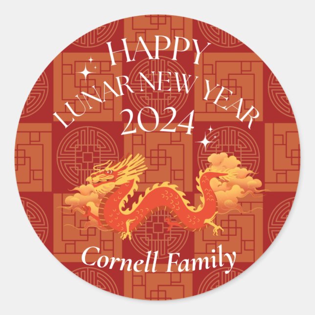 Lunar new year dragon  classic round sticker (Front)