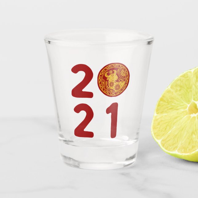 Lunar New Year Of Ox 2021 Zodiac Animal  Shot Glass (Front)
