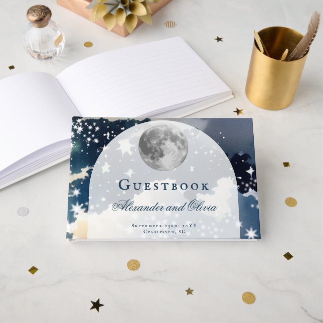 Lunar Night Sky Wedding Guest Book (Front Open)