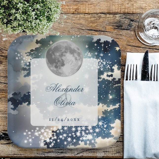 Lunar Night Sky Wedding Paper Plate (Lunar Night Sky Wedding Paper Plates)