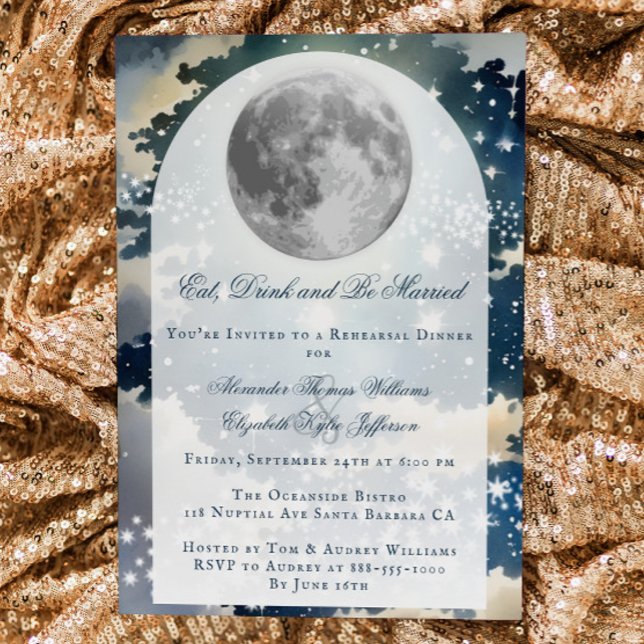 Lunar Night Sky Wedding Rehearsal Dinner Invitation (Lunar Night Sky Wedding Rehearsal Dinner Invitation)