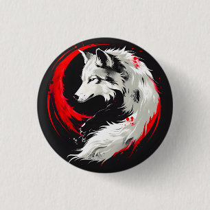 Lunar Red White Wolf 3 Cm Round Badge