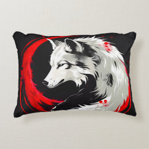 Lunar Red White Wolf Decorative Cushion