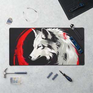 Lunar Red White Wolf Desk Mat
