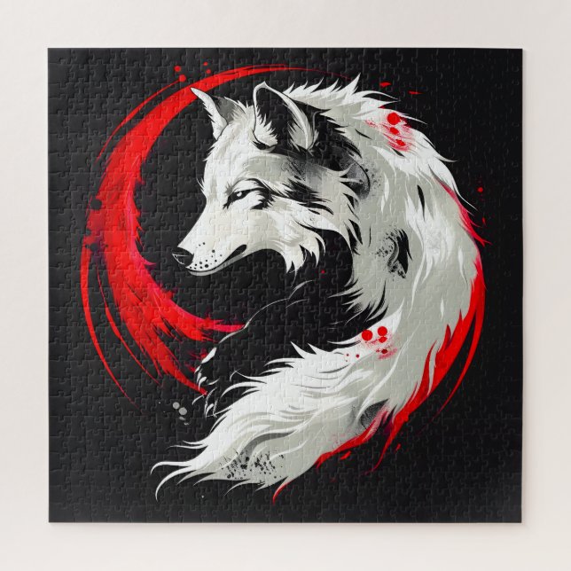 Lunar Red White Wolf Jigsaw Puzzle (Vertical)