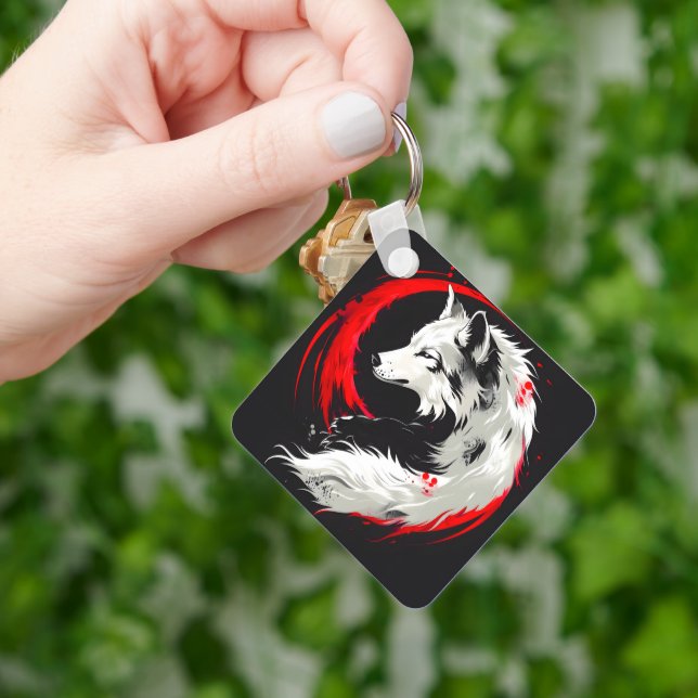 Lunar Red White Wolf Key Ring (Hand)