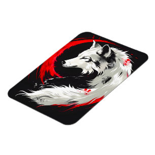 Lunar Red White Wolf Magnet