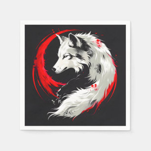 Lunar Red White Wolf Napkin
