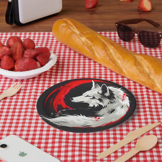Lunar Red White Wolf Paper Plate (Picnic)