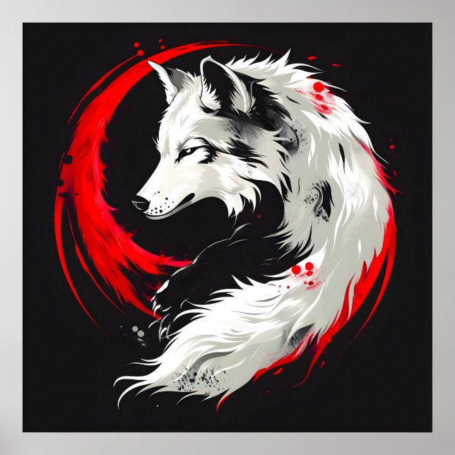 Lunar Red White Wolf Poster (Front)