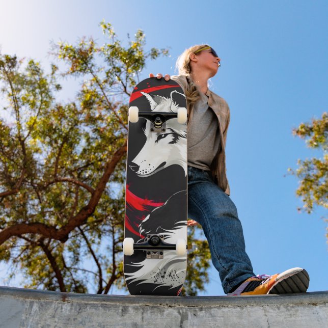 Lunar Red White Wolf Skateboard (Outdoor 1)