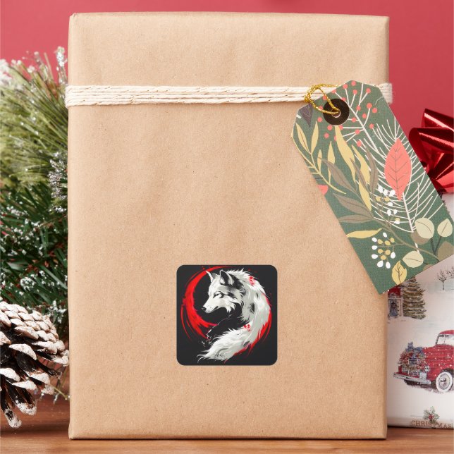 Lunar Red White Wolf Square Sticker (Holiday)