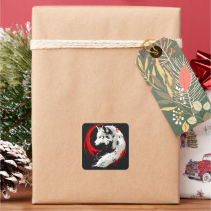 Lunar Red White Wolf Square Sticker