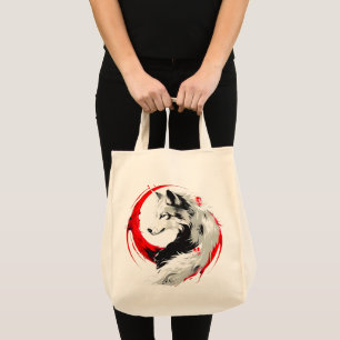 Lunar Red White Wolf Tote Bag