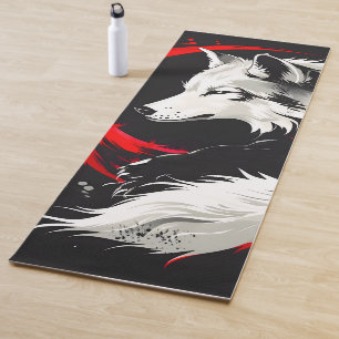 Lunar Red White Wolf Yoga Mat