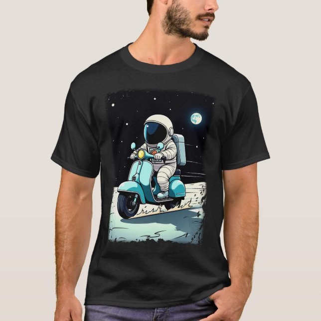 LUNAR SCOOTERIST - Fun 2D Cartoon of an Astronaut  T-Shirt (Front)