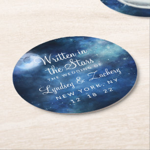 Lunar Sky Full Moon Celestial Galaxy Monogram Round Paper Coaster