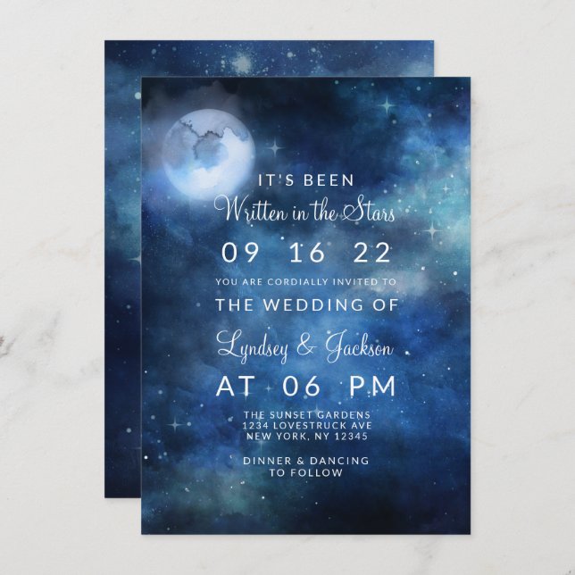 Lunar Sky Full Moon Celestial Galaxy Stars Wedding Invitation (Front/Back)