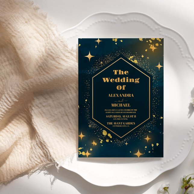 Lunar Sky Full Moon Celestial Galaxy Stars Wedding Invitation (Creator Uploaded)