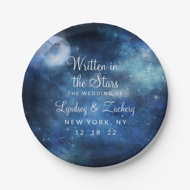 Lunar Sky Full Moon Celestial Galaxy Wedding Paper Plate (Front)