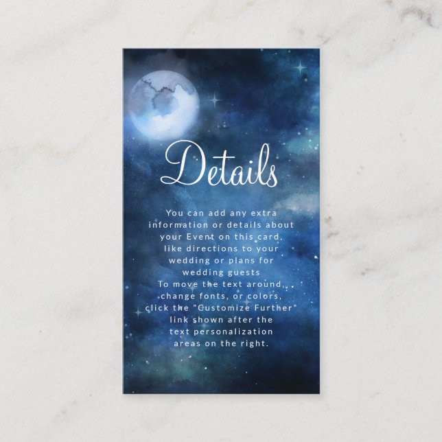 Lunar Sky Full Moon Celestial Star Wedding Details Enclosure Card (Front)