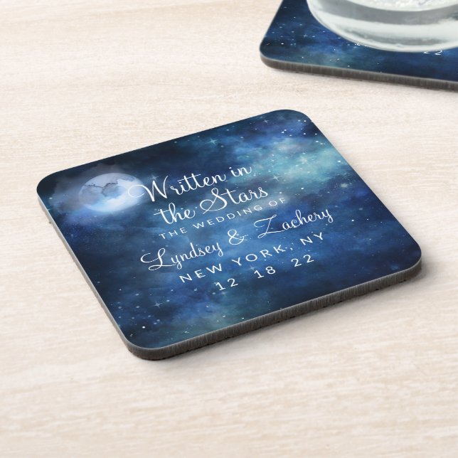 Lunar Sky Full Moon Celestial Wedding Monogram Coaster (Left Side)