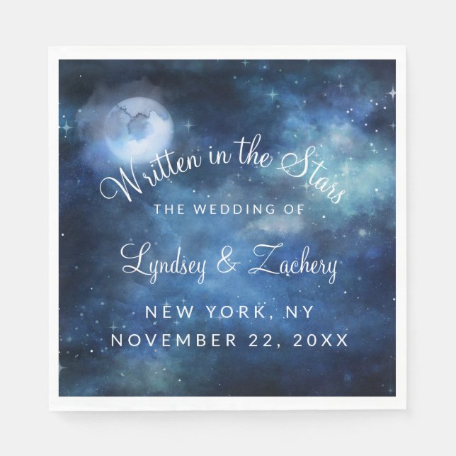 Lunar Sky Full Moon Celestial Wedding Monogram Napkin (Front)