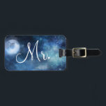 Lunar Sky Full Moon Custom Honeymoon Travel Mr. Luggage Tag<br><div class="desc">Lunar Sky Full Moon Celestial Galaxy Watercolor Design, with Night Shining Stars, and Glowing Moon Design on a luxurious Navy Blue, Pale Blue, and hints of purple watercolor texture. With Modern Typography Script Fonts. A trendy style design - Personalised Groom Mr. Honeymoon Luggage Tags! ~ Check my shop to see...</div>