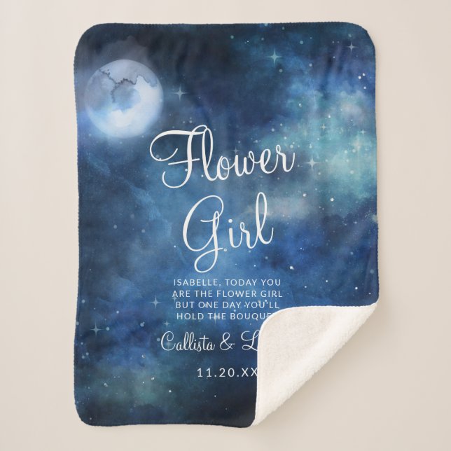 Lunar Sky Full Moon Stars to the Flower Girl Quote Sherpa Blanket (Front)