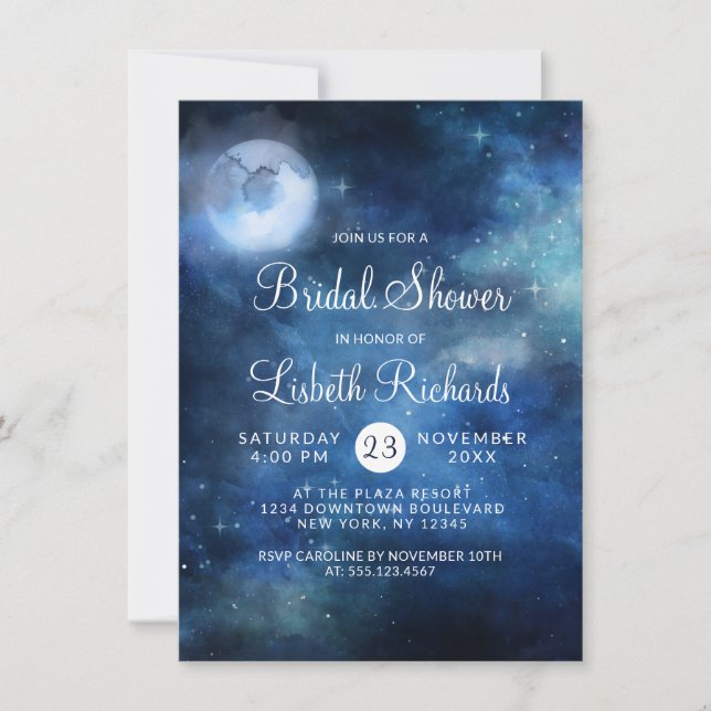Lunar Sky Full Moon Stars Wedding Bridal Shower Invitation (Front)