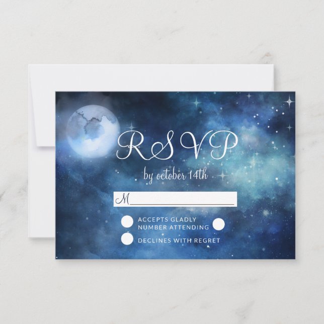 Lunar Sky Full Moon Stars Wedding RSVP Response (Front)