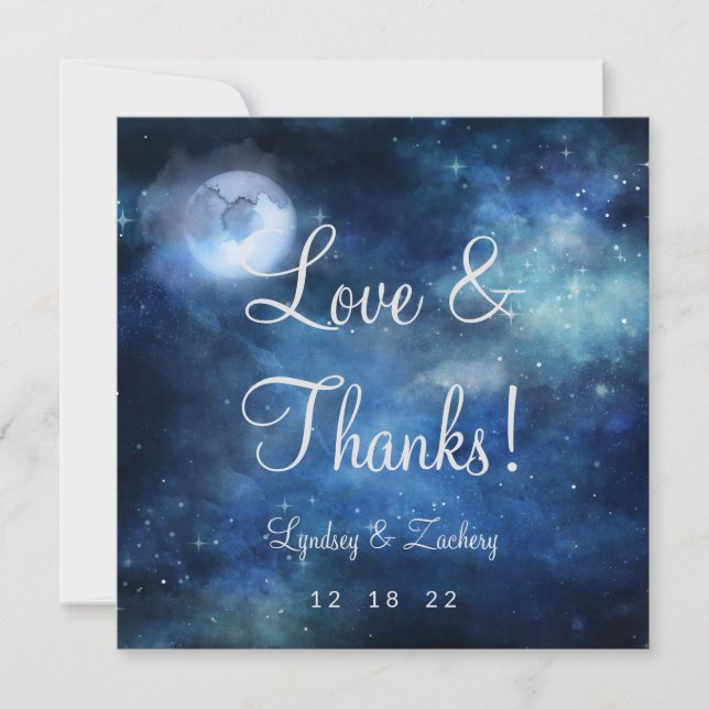 Lunar Sky Full Moon Wedding Love and Thanks Square Thank You Card (Front)