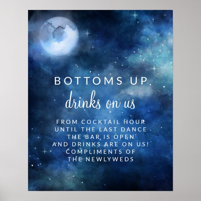 Lunar Sky Full Moon Wedding Open Bar Table Sign (Front)