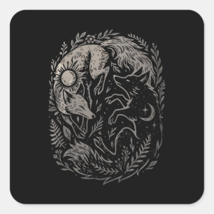 Lunar Solar Foxes • Mystical Forest Yin-Yang Art Square Sticker