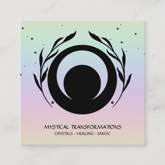 *~* Lunar Sun Moon Magic Boho Universe Rainbow Square Business Card (Front)