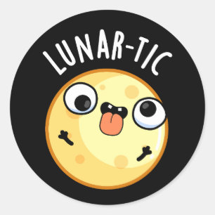 Lunar-tic Funny Astronomy Moon Pun Dark BG Classic Round Sticker