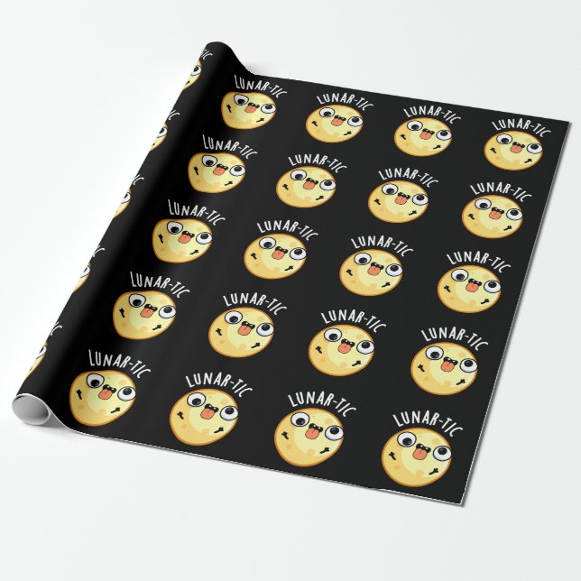 Lunar-tic Funny Astronomy Moon Pun Dark BG Wrapping Paper (Unrolled)