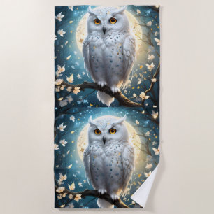 Lunar Vigil: The White Snow Owl Beach Towel