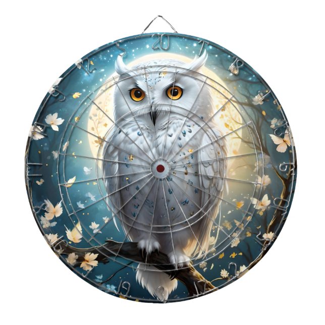 Lunar Vigil: The White Snow Owl Dartboard (Front)